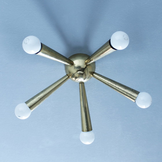 Image 1 of Italian Brass Star Burst Flush Mount