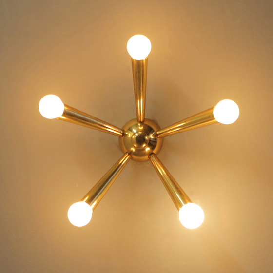 Image 1 of Italian Brass Star Burst Flush Mount