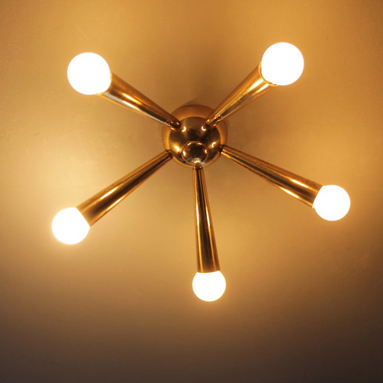 Image 1 of Italian Brass Star Burst Flush Mount