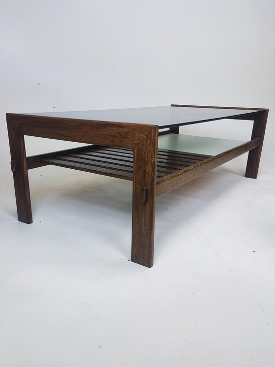 Image 1 of Table basse vintage en verre fumé wengé