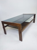 Table basse vintage en verre fumé wengé