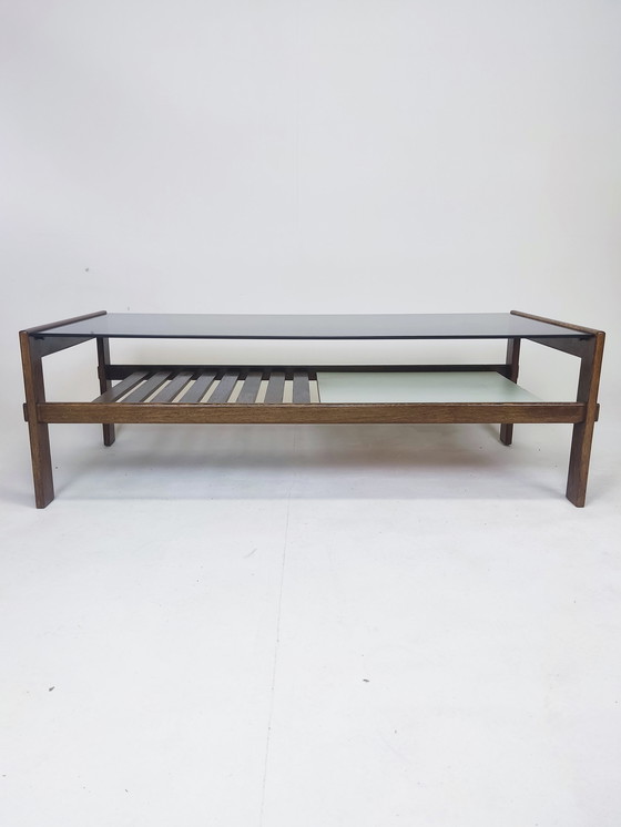 Image 1 of Table basse vintage en verre fumé wengé