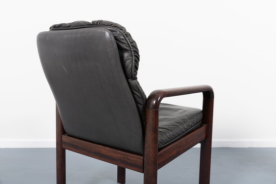 Image 1 of 6x Dyrlund black leather armchairs