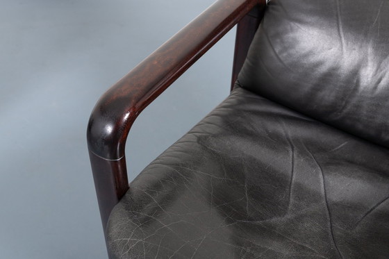 Image 1 of 6x Dyrlund black leather armchairs