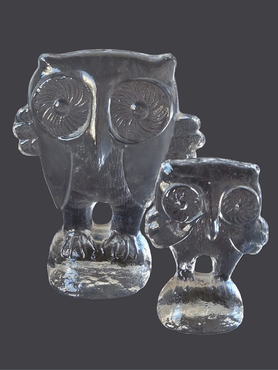 Image 1 of Kosta Boda - 2 owls from the Zoo series by Bertil Vallien