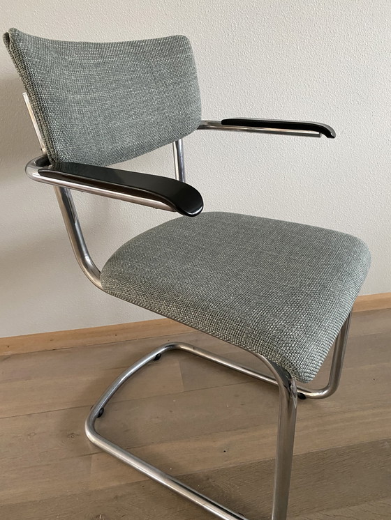 Image 1 of 6 x De Dykmeyer Purmer tubular frame chairs with armrests.