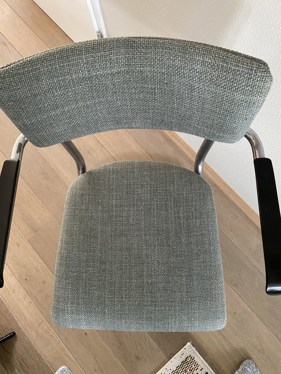 Image 1 of 6 x De Dykmeyer Purmer tubular frame chairs with armrests.