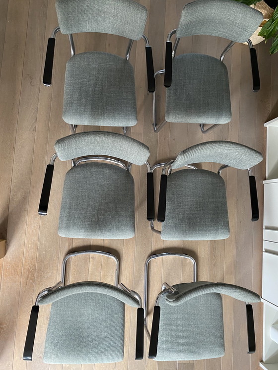 Image 1 of 6 x De Dykmeyer Purmer tubular frame chairs with armrests.