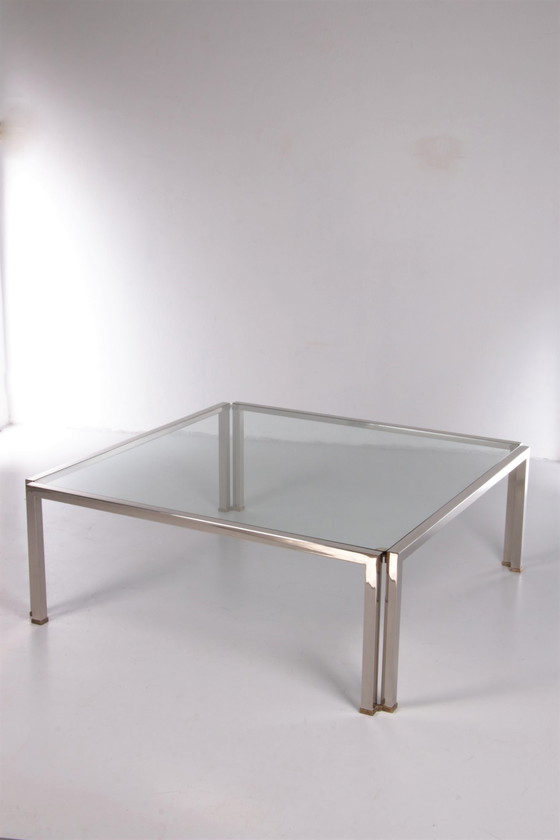 Image 1 of Glass coffee table Peter Ghyczy Model T28d Inox with brass 1986