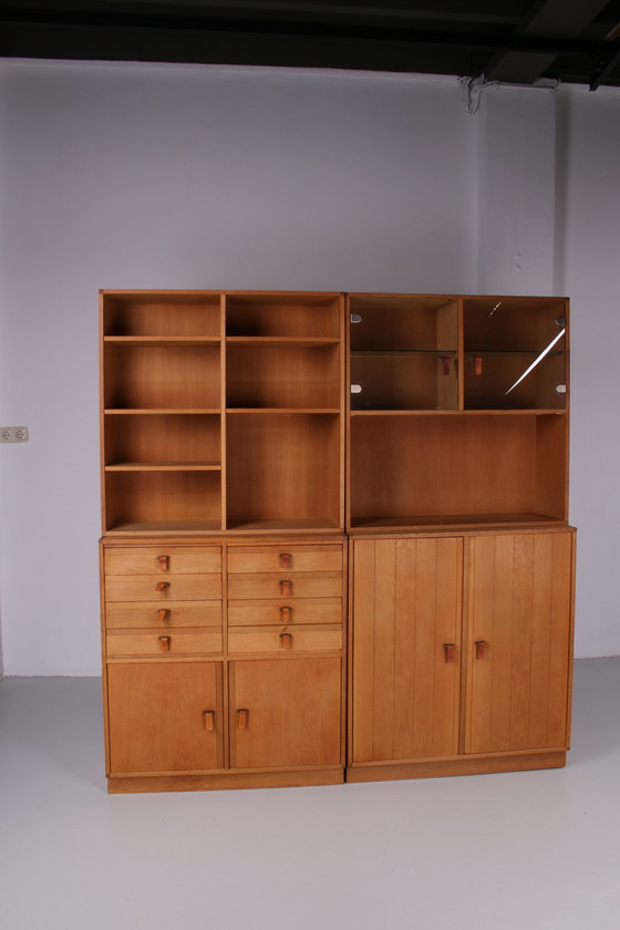 Image 1 of Solid Oak 5 division wall unit by Kurt Ostervig Denmark 1960