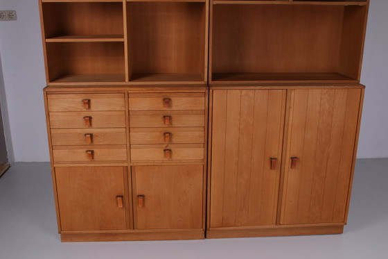 Image 1 of Solid Oak 5 division wall unit by Kurt Ostervig Denmark 1960