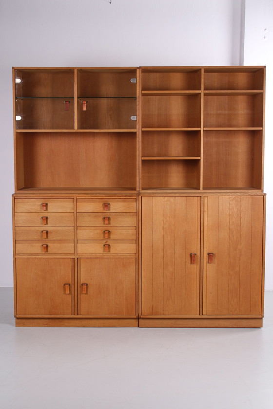 Image 1 of Solid Oak 5 division wall unit by Kurt Ostervig Denmark 1960