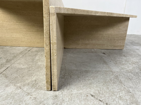 Image 1 of 2x Vintage travertine triangular coffee tables