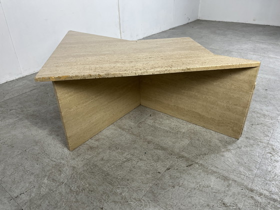 Image 1 of 2x Vintage travertine triangular coffee tables