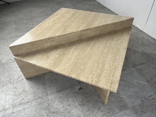 2x Vintage travertine triangular coffee tables