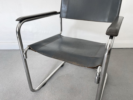 Image 1 of Thonet S34 Leather Blue Cantilever Chair Mart Stam