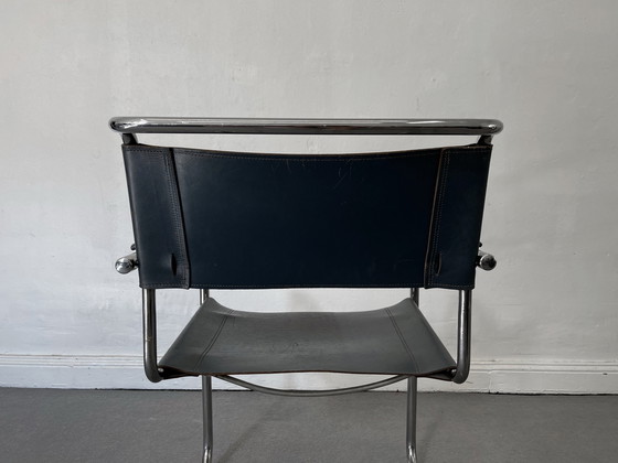 Image 1 of Thonet S34 Leather Blue Cantilever Chair Mart Stam