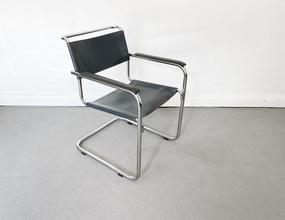 Image 1 of Thonet S34 Leather Blue Cantilever Chair Mart Stam