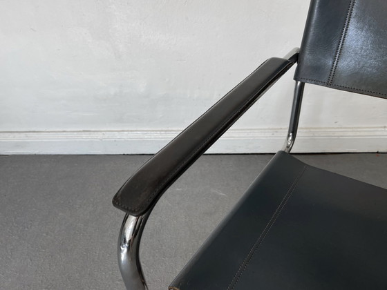 Image 1 of Thonet S34 Leather Blue Cantilever Chair Mart Stam