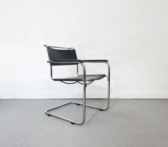 Image 1 of Thonet S34 Leather Blue Cantilever Chair Mart Stam