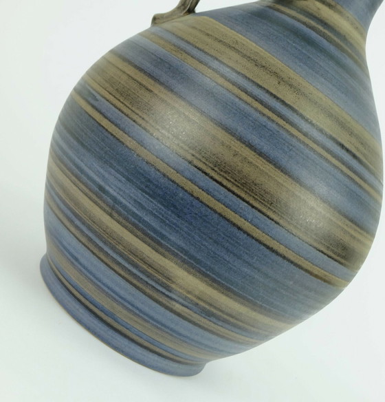 Image 1 of 1950s vase jug with stripe pattern in blue brown black model 252/30