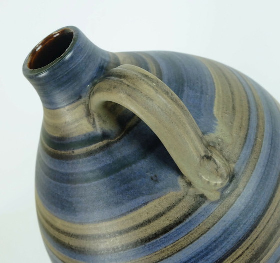 Image 1 of 1950s vase jug with stripe pattern in blue brown black model 252/30