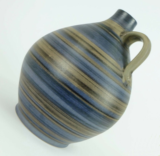 Image 1 of 1950s vase jug with stripe pattern in blue brown black model 252/30