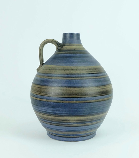 Image 1 of 1950s vase jug with stripe pattern in blue brown black model 252/30