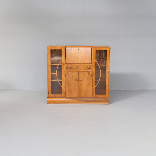 Art Deco burl walnut secretaire kast