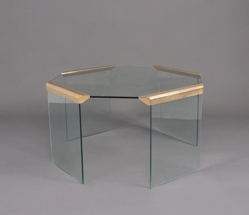 Table basse hexagonale en verre et laiton Galloti & Radice