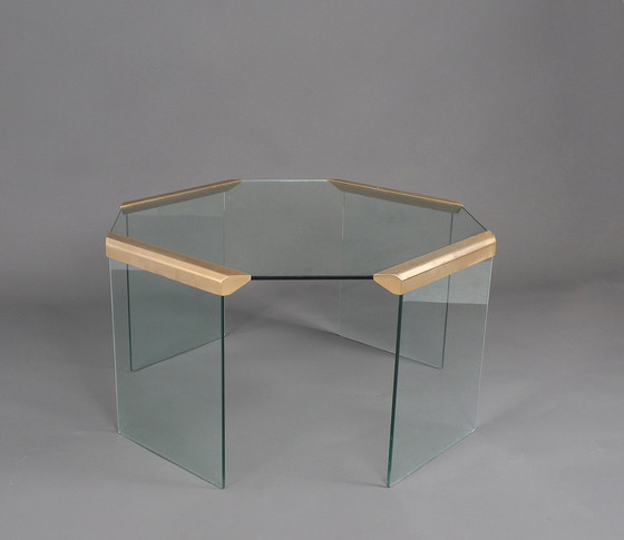 Image 1 of Galloti & Radice hexagon glass brass coffee table