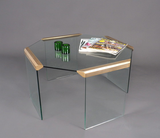 Image 1 of Galloti & Radice hexagon glass brass coffee table