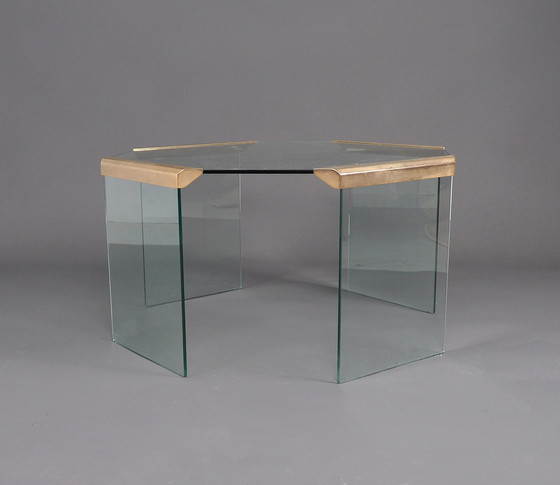 Image 1 of Galloti & Radice hexagon glass brass coffee table