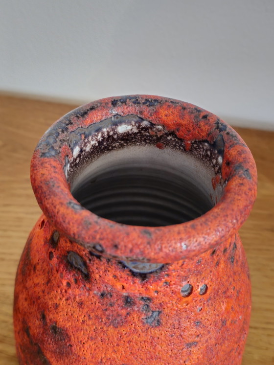 Image 1 of Vintage Fatlava Ceramic Vase Vase Orange Red Purple