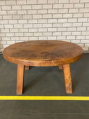 Round Brutalist coffee table solid wood
