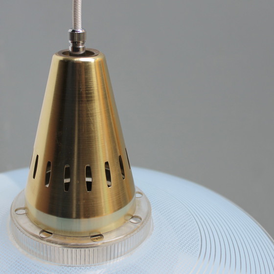 Image 1 of Brass and Blue Glass Pendant lamp