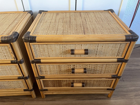 Image 1 of Letto vintage in rattan/vimini con 2 armadietti