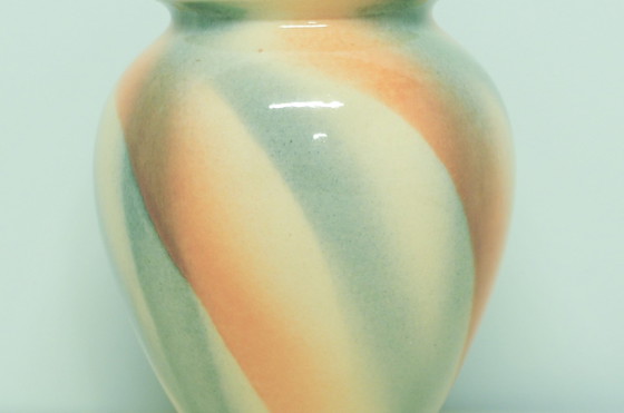 Image 1 of cream pink & blue West Germany vase Bay