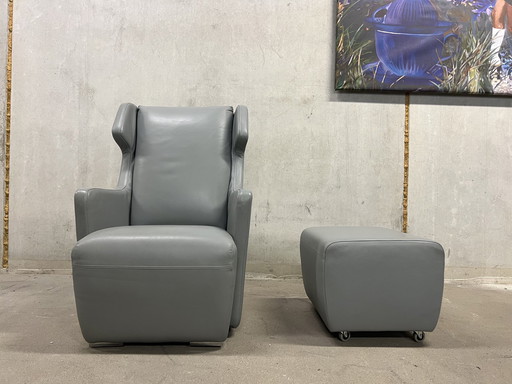 Rolf Benz Armchair + footstool gray leather