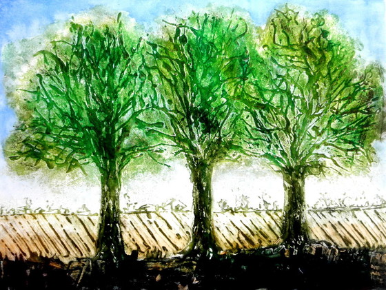 Image 1 of Color etching: The 3 oaks, Margo Ellen