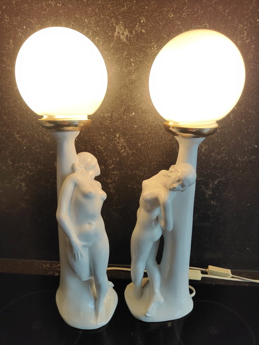 2x Munari Bassano lampe en céramique par Franco Munari Bassano lampes