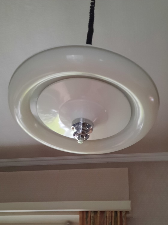 Image 1 of ufo lamp retro space age lamp. Massive hanging lamp from the 1970s.