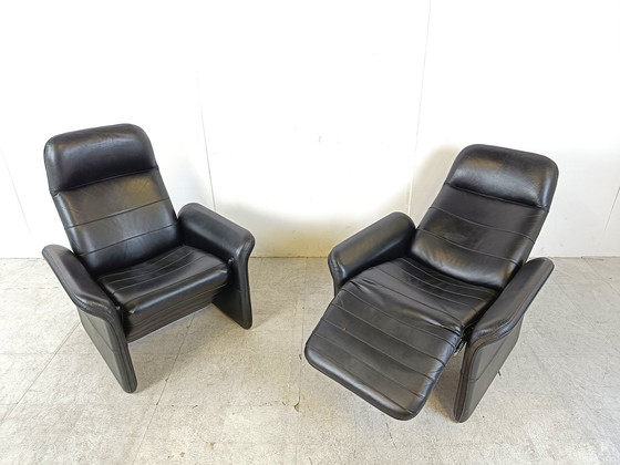 Image 1 of 2x Fauteuils inclinables en cuir noir vintage