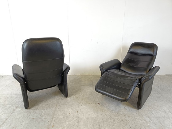 Image 1 of 2x Fauteuils inclinables en cuir noir vintage