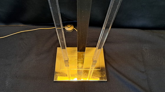 Image 1 of 2x Lucite lamps, brass and plexiglass