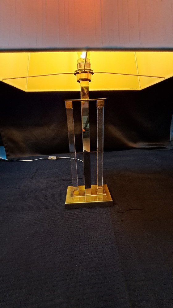 Image 1 of 2x Lucite lamps, brass and plexiglass