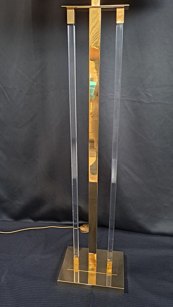 Image 1 of 2x Lucite lamps, brass and plexiglass