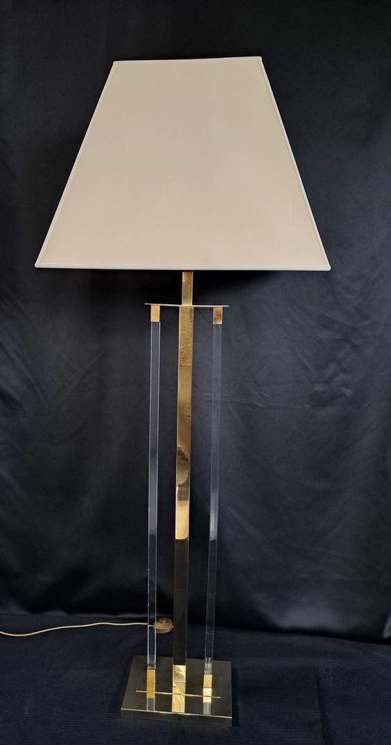 Image 1 of 2x Lucite lamps, brass and plexiglass