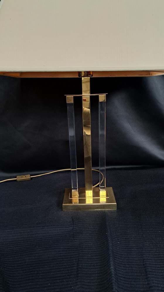 Image 1 of 2x Lucite lamps, brass and plexiglass