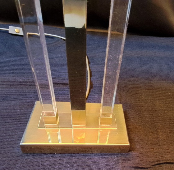 Image 1 of 2x Lucite lamps, brass and plexiglass